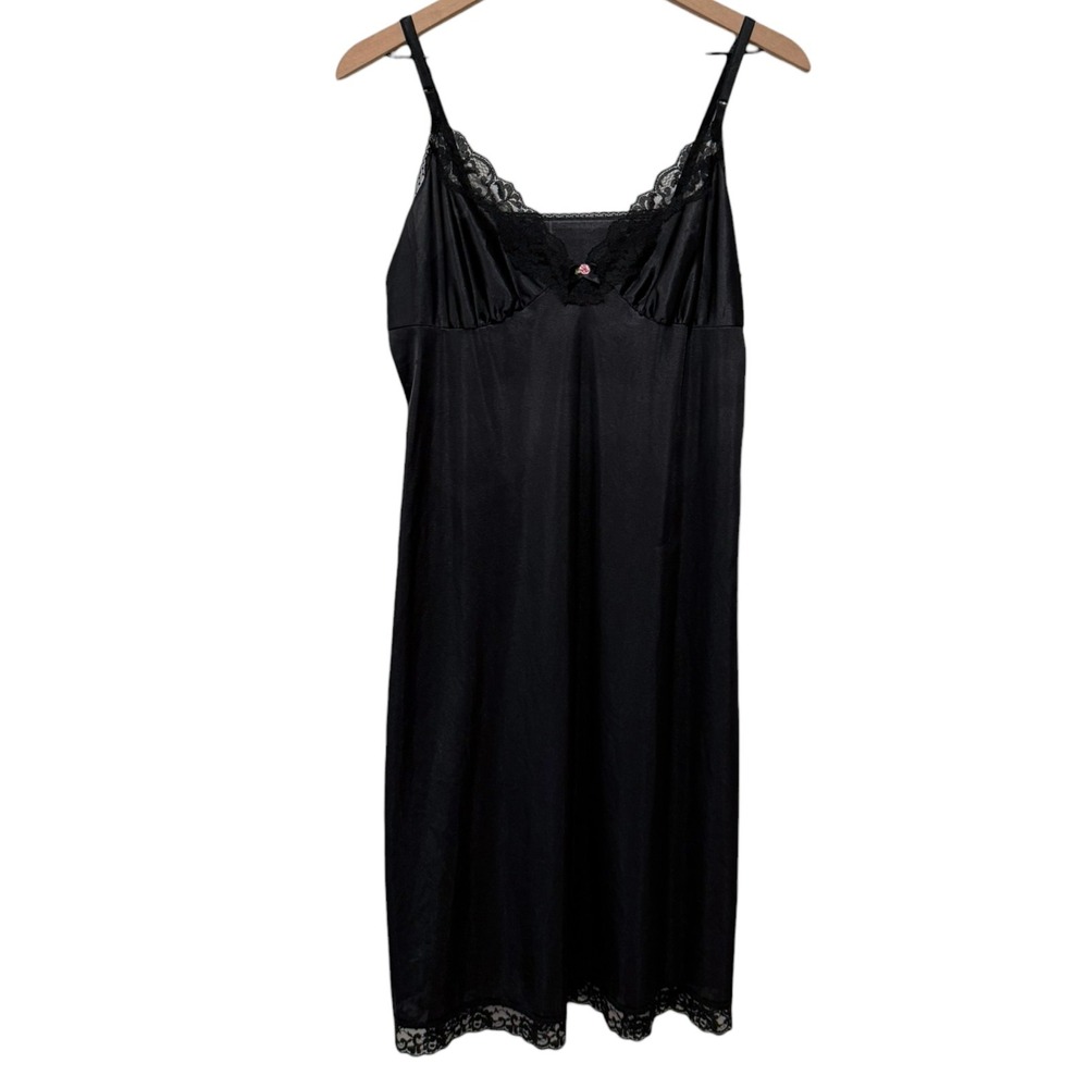 Ashley Taylor Vtg Slip Dress Sz M Lace Trim Floral Bow Black‎ Whimsigoth V-Neck